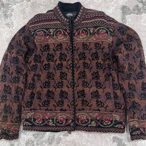 Wool Icelandic Design Floral Zip Jacket
